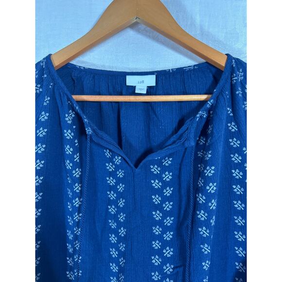 J Jill Dress Large Blue Embroidered Floral Pockets Tassel Knee Length Boho Flowy - Picture 6 of 13